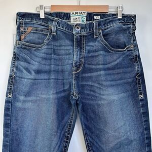 Ariat Denim Jeans Mens 38x30 Blue M7 Slim Fit Straight Leg Western Cowboy Stitch